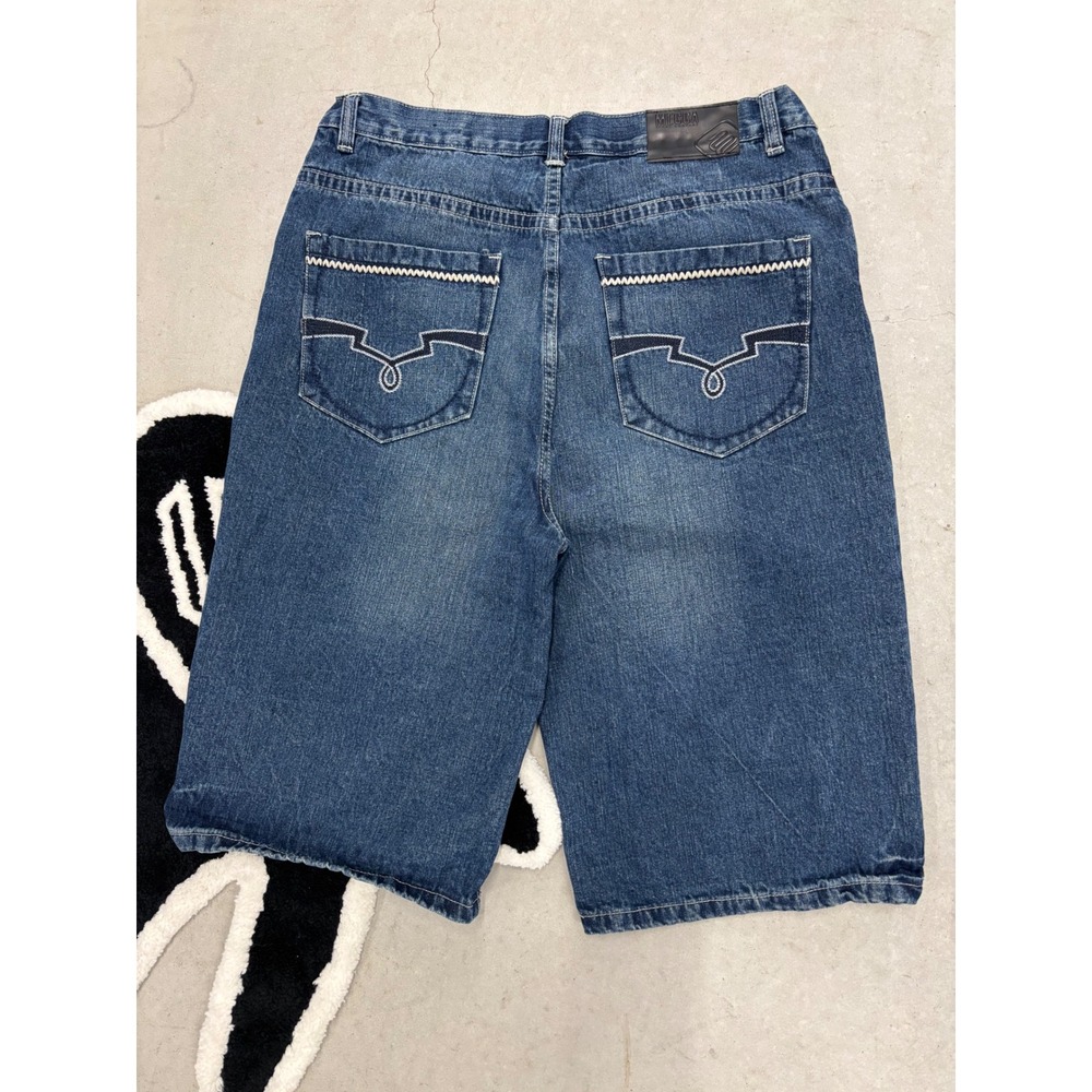 Vintage Mecca Jeans Co Baggy Denim Shorts Blue Embroidered Y2K Jorts Mens 38